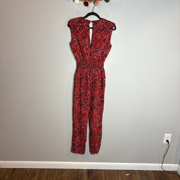 AQUA Womens Leopard Print Surplice Jumpsuit In Red - Picture 5 of 5